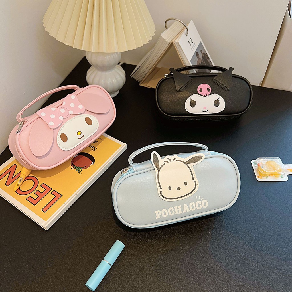 

Sanrio Kuromi Cinnamoroll Melody Pochacco Pencil Capacity Pen Case Cute Cosmetic Bag Girls Student Supplies Stationery Gifts