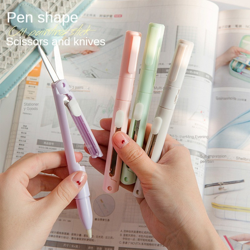 

Mini Portable Scissors Paper Cutter Knife 2 In 1 Multifunctional Pocket Pen Shape Scrapbooking Carving Cutting Art Utility Tools