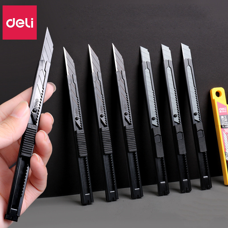 

Deli Stationery Utility Knife Metal 30° Small Paper Cutter Self-Locking Design For Unboxing CUT TOOL Art Supplies Blade 9MM
