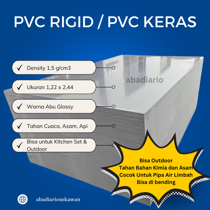 PVC RIGID LEMBARAN WARNA ABU GREY - KERAS DAN BISA OUTDOOR