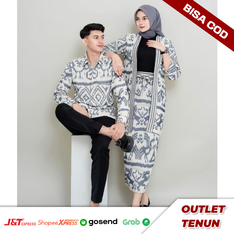 OUTER DAN ROK MADAM WHITE GREY NTT BAJU TENUN COUPLE BAJU KONDANGAN PREWEDDING KEMEJA PRIA CASUAL