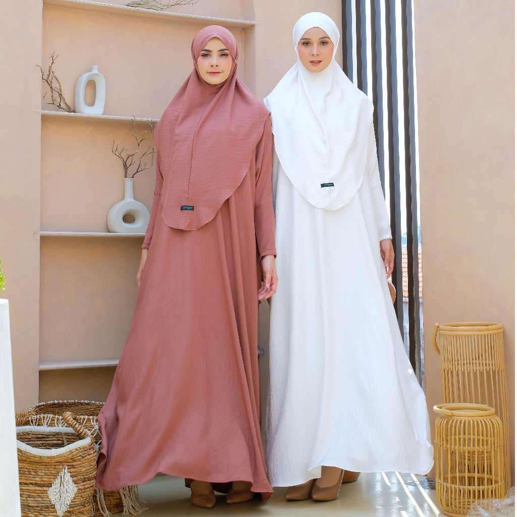 promo Gamis Abaya Putih Set Hijab Syari Polos Jumbo Premium Set Kerudung  By Diayu