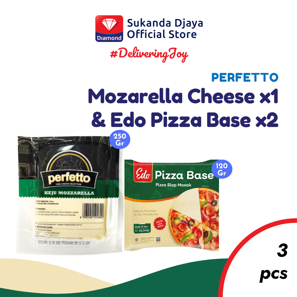 

Perfetto Keju Mozzarella Cheese 250 Gr 1 Pcs x Edo Adonan Pizza Base 120 Gr 2 Pcs