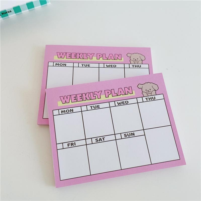 

50 Lembar Catatan Note WEEKLY PLANNER PINK BEAR Gwiyeo Notebook Notepad