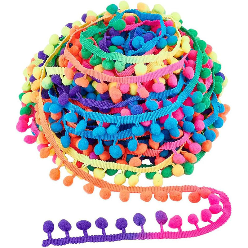 

20 Yards Rainbow colors Pom Pom Lace Trim Ball Ribbon For Diy Crafts Sewing Garment Hat Pillow Sewing Decorative Accessories Fri
