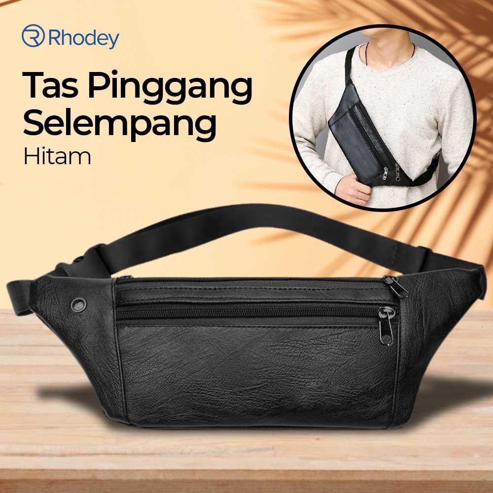 Tas Pinggang Selempang Pria Waistbag Bahan Kulit Tali Dapat Diatur Desain Keren Rhodey