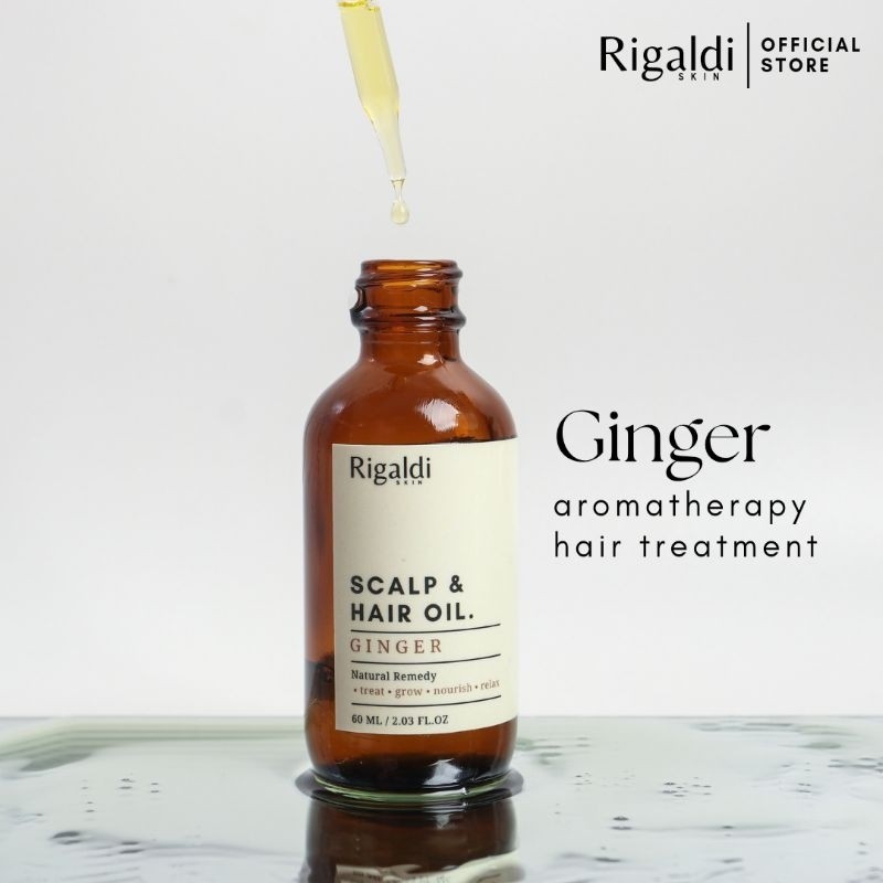 Rigaldi Scalp & Hair Oil Ginger, Peppermint, Rosemary | Minyak Perawatan Rambut Rontok, Bercabang, K