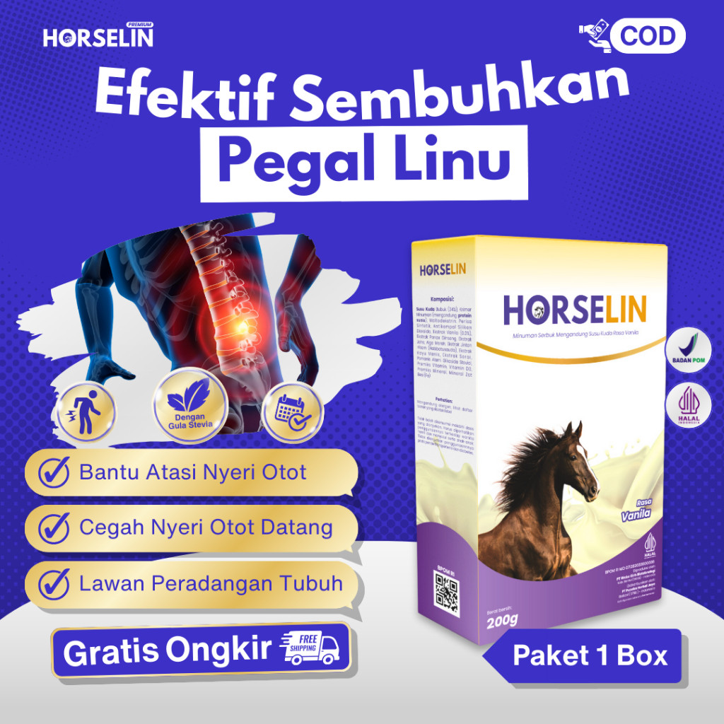 

HORSELIN Susu Kuda Liar Sumbawa Untuk Nyeri Sendi Tulang Asam Urat Dan Pegal Linu 1 Box 200 Gr