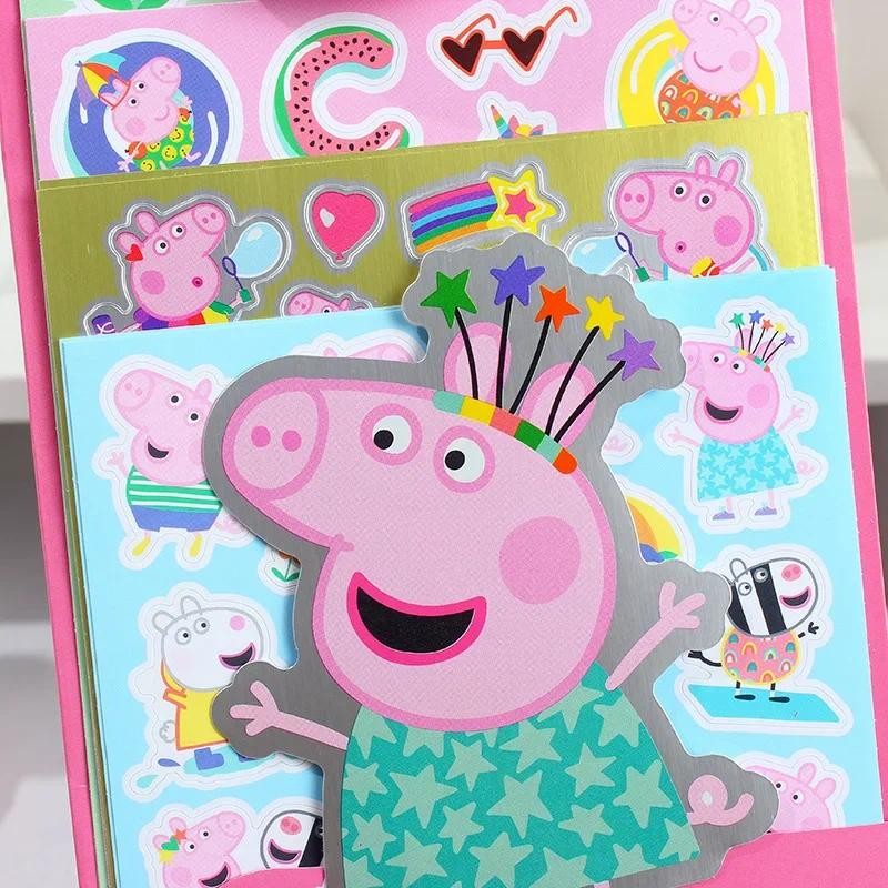

Cute Peppa Pig Girl Handbook Sticker Set Toy Cartoon Kids Decorative Sticker Kindergarten Reward PVC Toys Gift for Boys and Girl