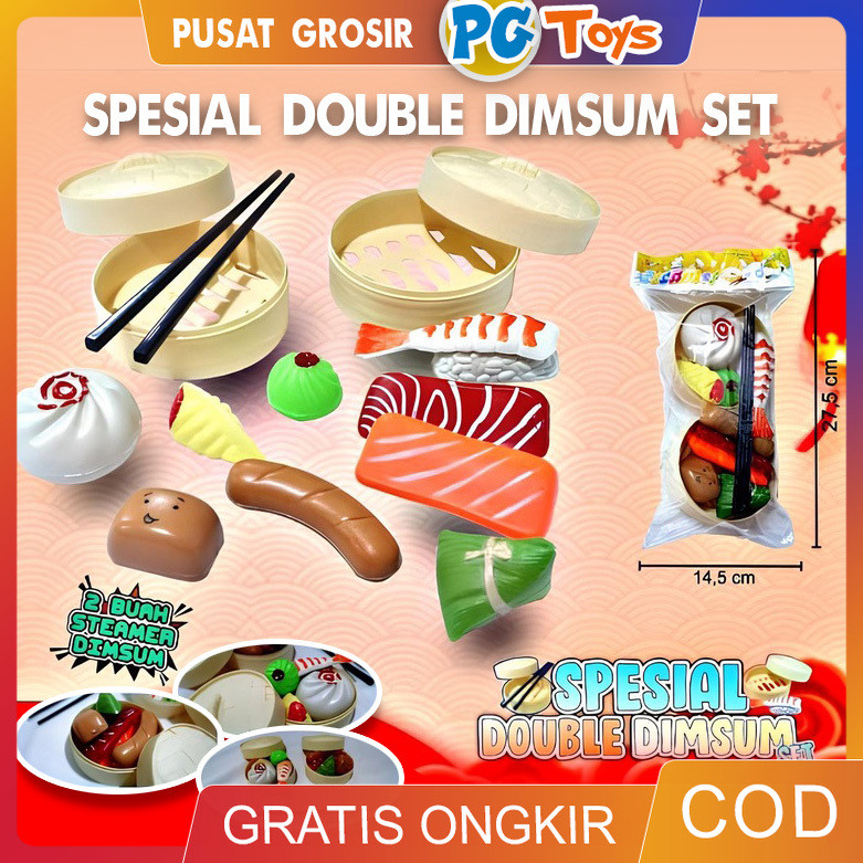 PGTOYS Mainan Anak Makanan DIMSUM Sushi Double Plate Mainan Masak Masakan Sosis Siomay Salmon Udang