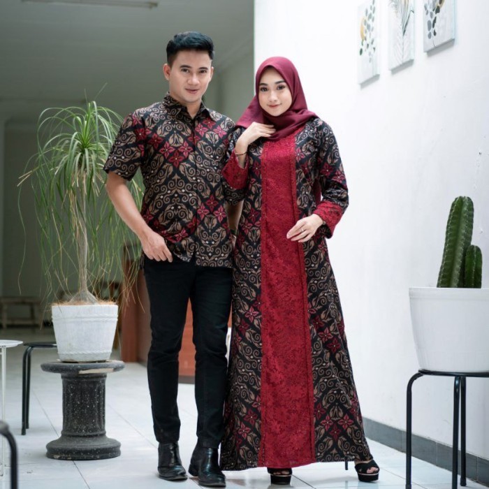 "WY.SY" - DISKON batik couple gamis modern terbaru motif bintang songket abang ping big - Kemeja, M