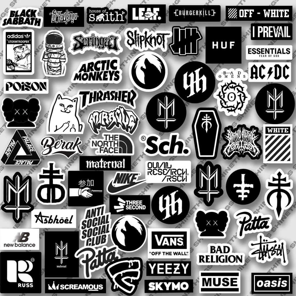 

62 pcs Stiker aesthetic Black White untuk helm case hp laptop