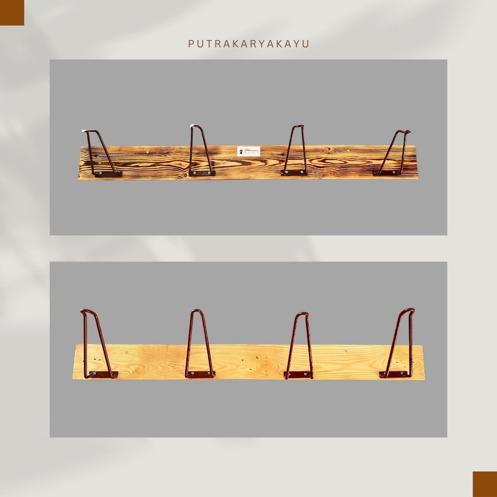 Rak Helm Horizontal / Gantungan Helm / Rak Gantung Helm Kayu Jati Belanda / Besi / Minimalis
