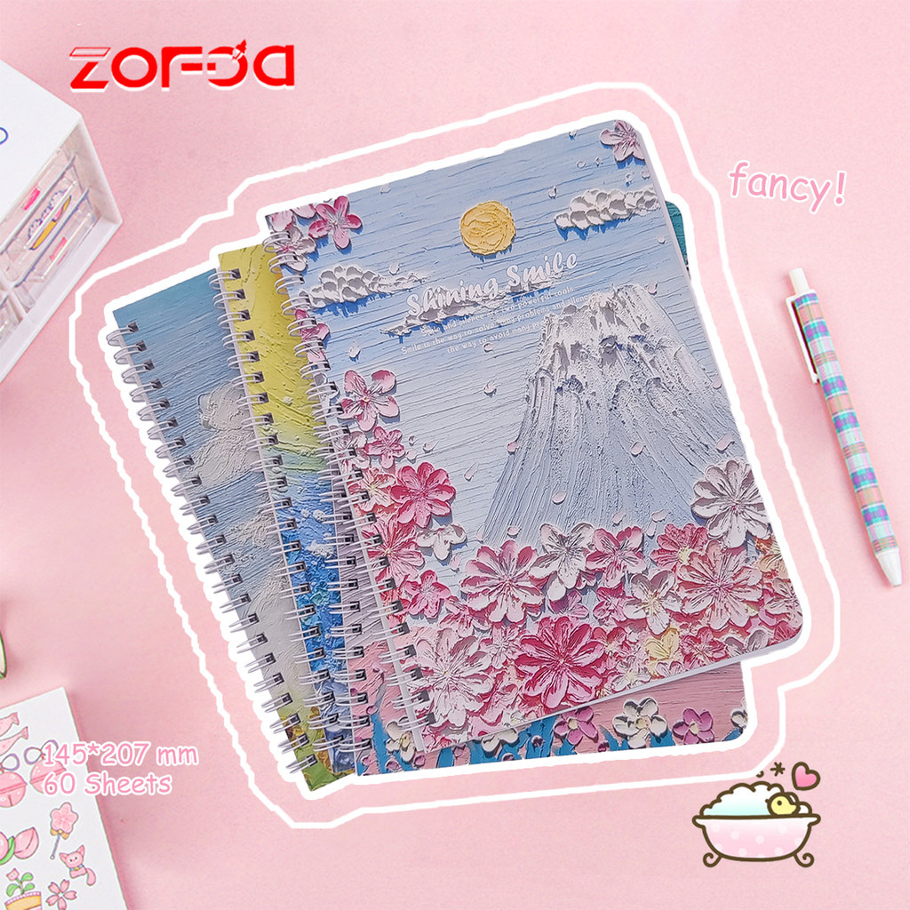 

1/4PCS A5 Coil Notebook Aesthetic Buku Diary 60 Lembar Buku Catatan Buku Tulis Aesthetic Dengan Sampul Lukisan Cat Minyak - ZOFDA Shining Smile