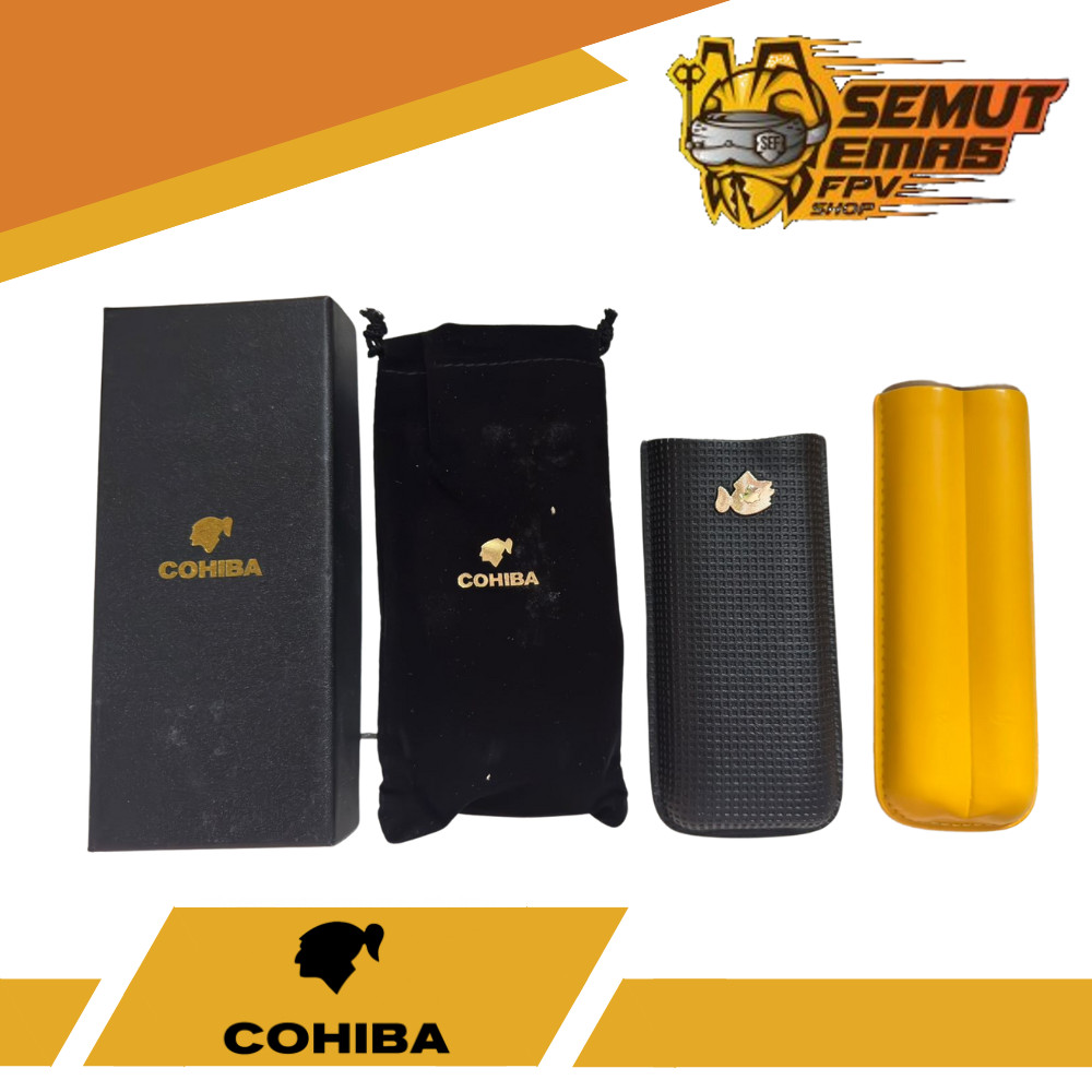 COHIBA Casing Cerutu Cigar Kuning Yellow with Black Leather Case