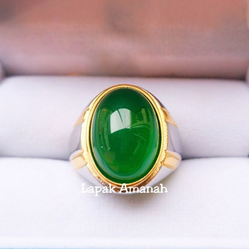 Cincin Batu Akik Natural Green Chalcedony Hijau Garut Bacan Top Giwang