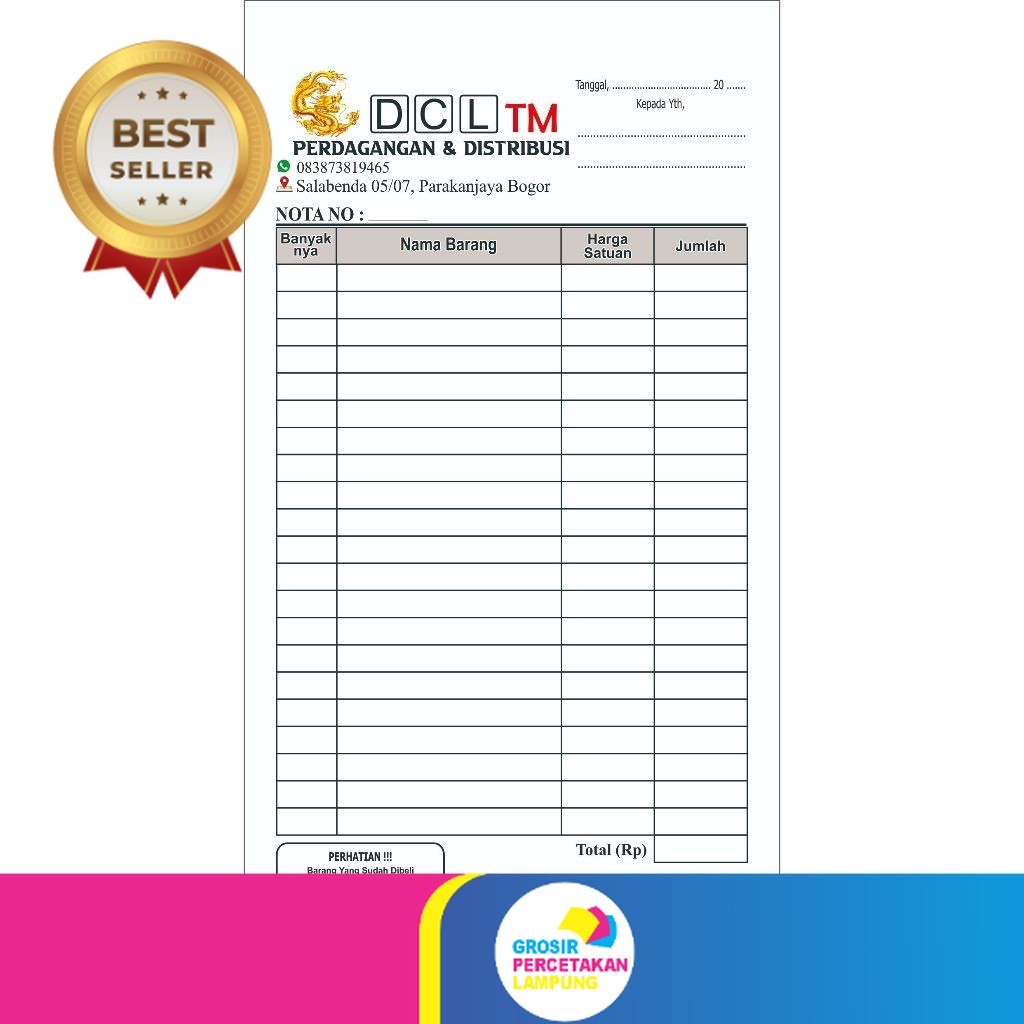 

1/3 F4 1rangkap 50 LEMBAR cetak nota custom dengan nama toko olshop usaha sendiri free desain
