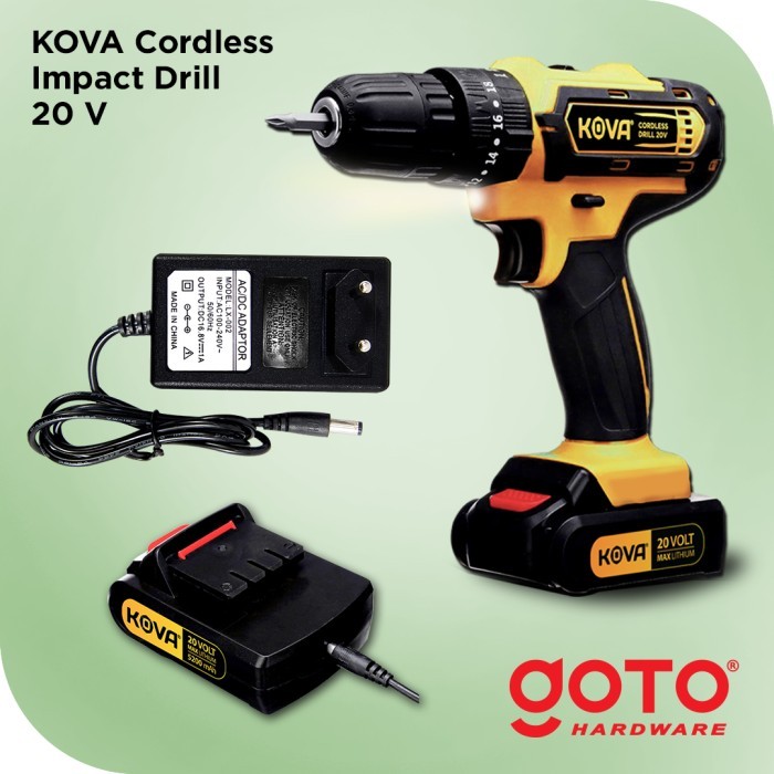 Kova 20V Cordless Drill Bor Listrik Tembok - Kuning