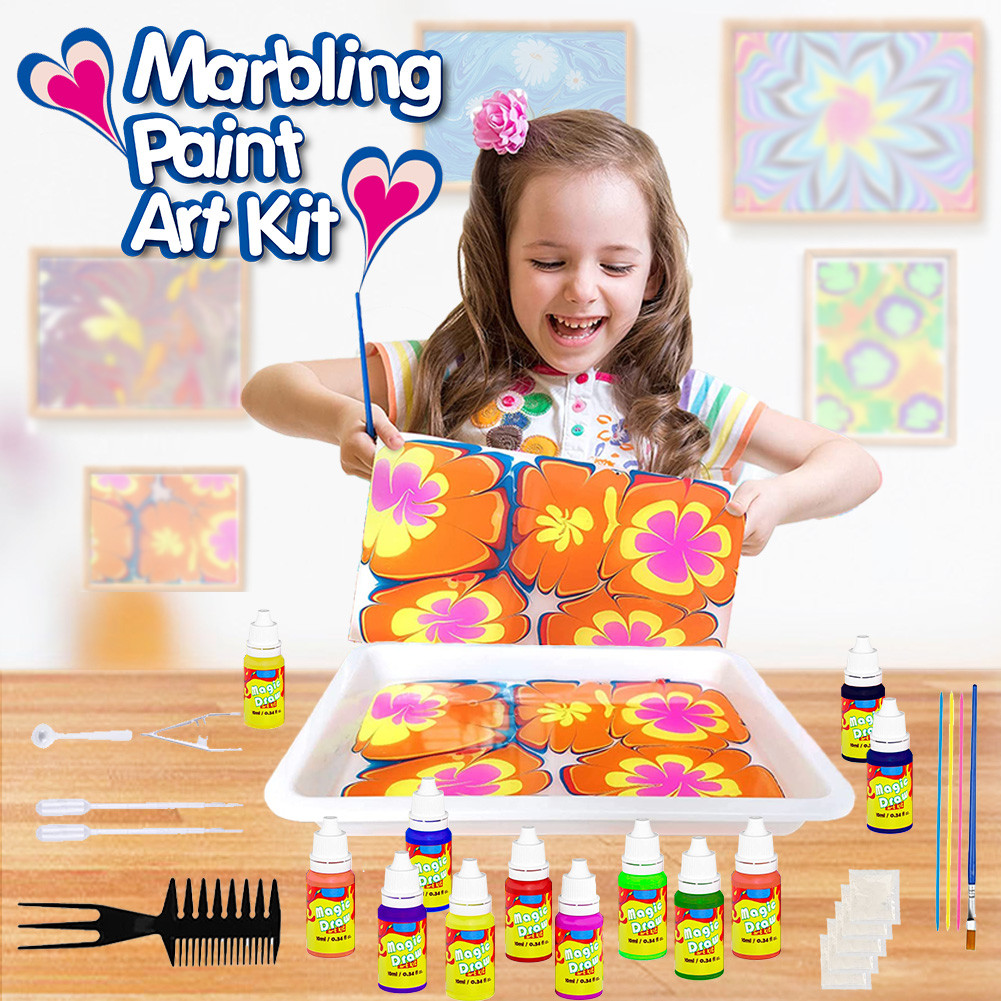 

Marble Painting Kit for Kids,Arts and Crafts Paint On Water Set,Water Marbling Paint Kit Ideal Gifts for Girls & Boys Age 4-16