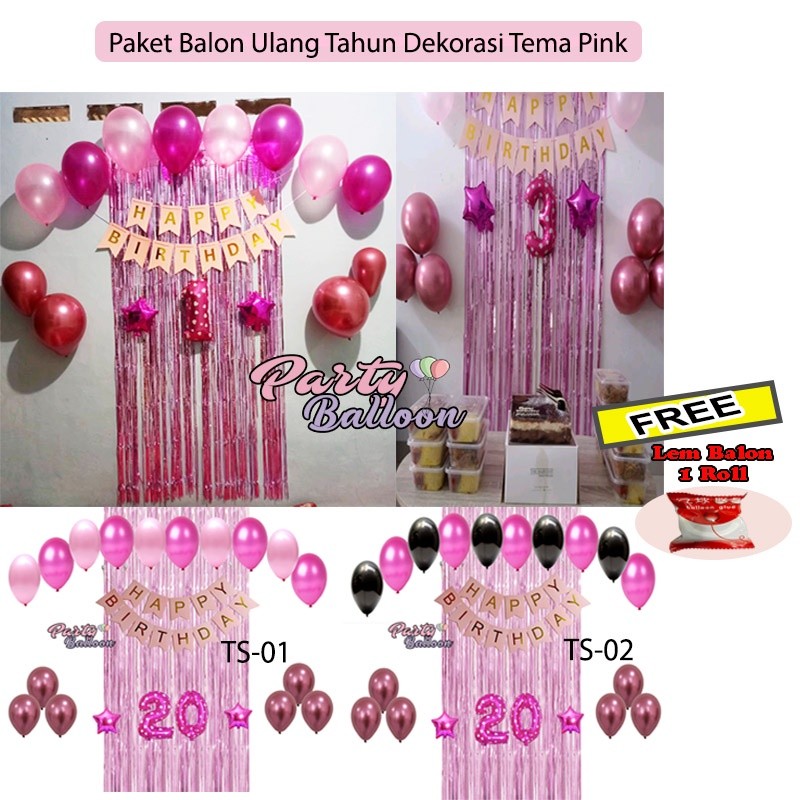 Paket dekorasi ulang tahun anak Cewek dewasa Set balon ultah Tirai Pink