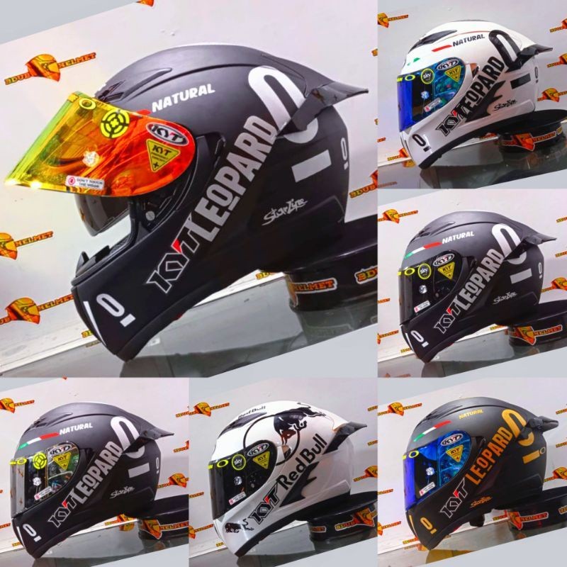 Helm Full Face KYT Falcon FR Solid Polos Black Doft Paket Ganteng Leopard Redbull
