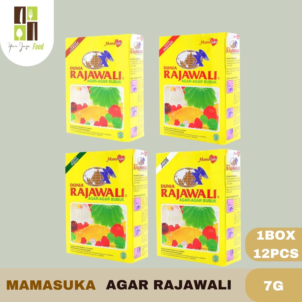 

Mamasuka Dunia Rajawali Agar-Agar Bubuk / Agar-Agar Powder Warna Coklat / Merah / Hijau / Putih 7G 1BOX / 12 PCS