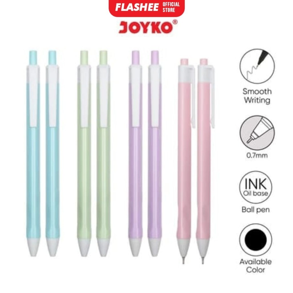 

Pena Retractable Tringular Grip Warna Pastel Pulpen Ball Pen Joyko BP-342 Vokus 0.7 mm