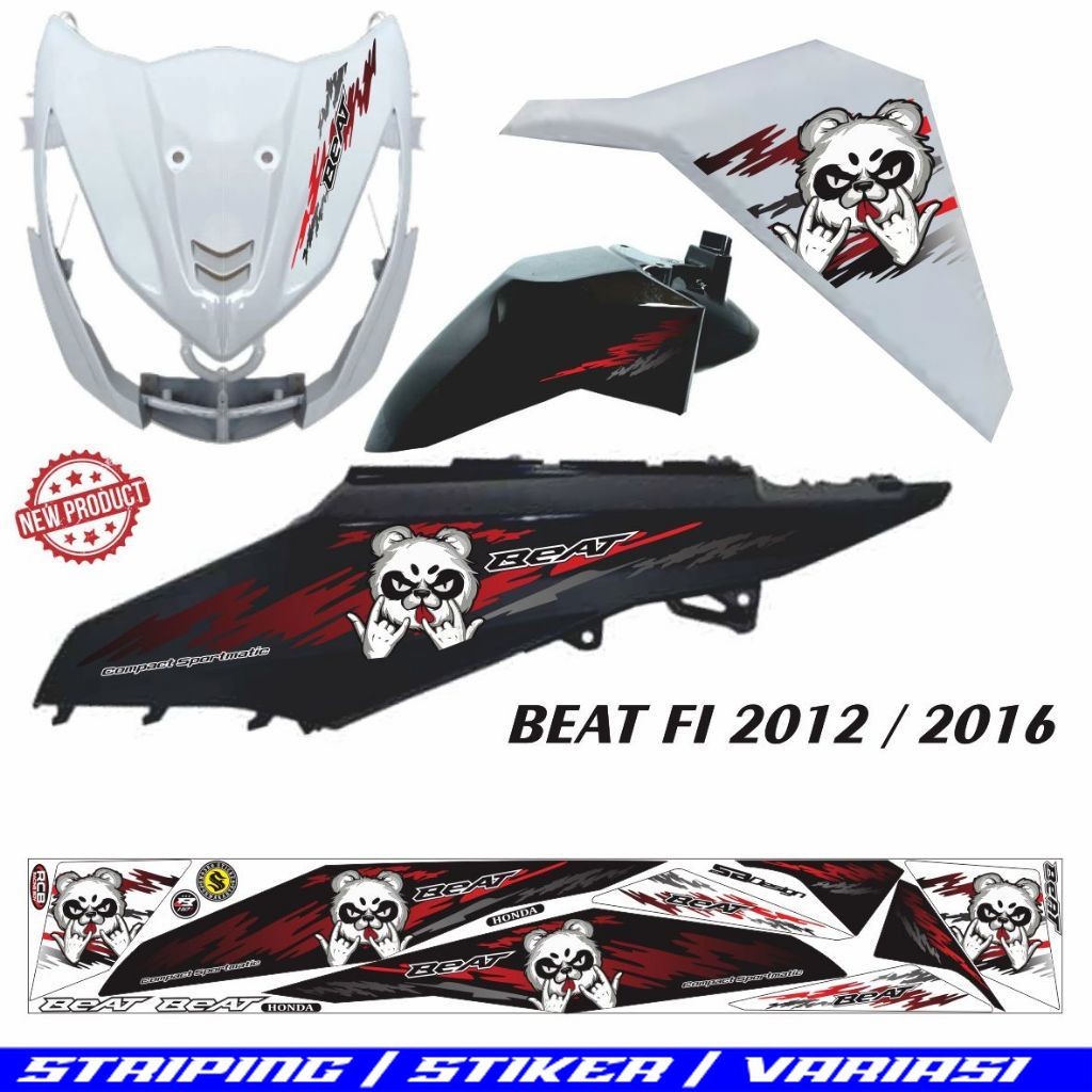 STIKER MOTOR STRIPING BEAT FI MOTIF PANDA KEREN STIKER MOTOR