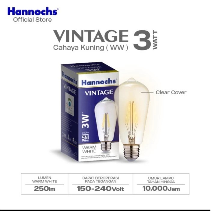 Hannochs Led Filamen Vintage 3watt / Lampu Hias Cafe Cahaya Kuning