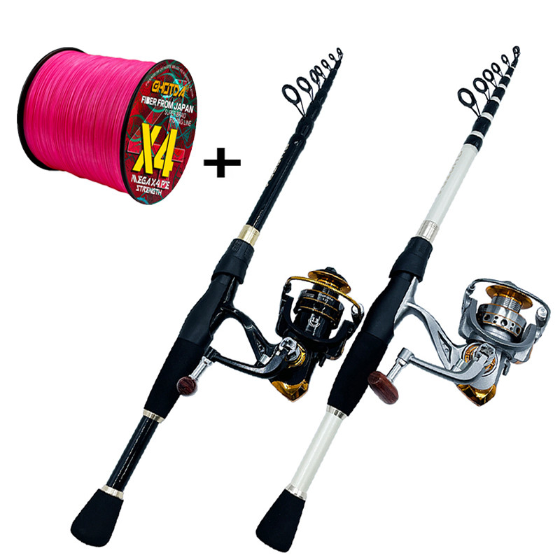 GHOTDA 1.6-2.4M Carbon Fiber Spinning Telescopic Fishing Rod Max Drag 8kg Baitcasting Reel Full Kit 