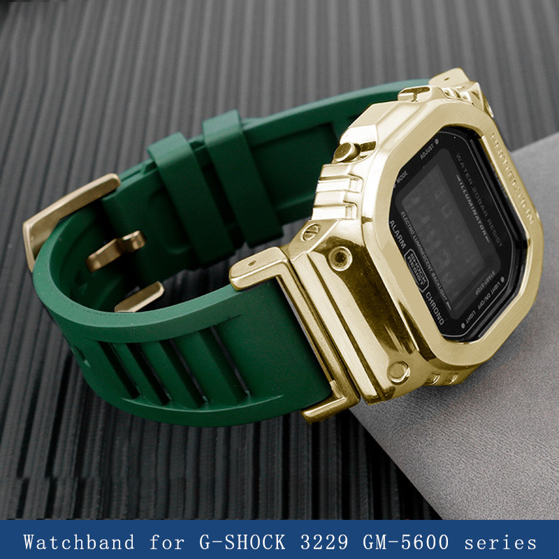 Rubber wristband for Casio G-SHOCK 3229 GM-5600 series modified fluororubber waterproof watch strap 