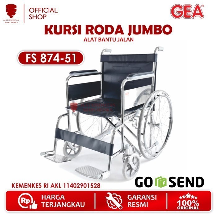 GOJEK ONLY GEA Kursi Roda FS 874-51 Jumbo Besar Orang Gemuk WheelChair Medis