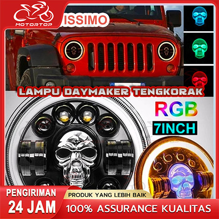 [COD]Lampu Tembak Daymaker Tengkorak 7 Inch LED Bulat Lampu Tembak Tengkorak 40 Watt  Lampu Daymaker