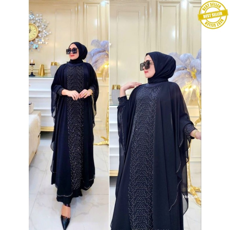GAMIS ABAYA TURKEY KAFTAN PAYET MEWAH KINTANI  ABAYA HITAM TERBARU ELEGAN