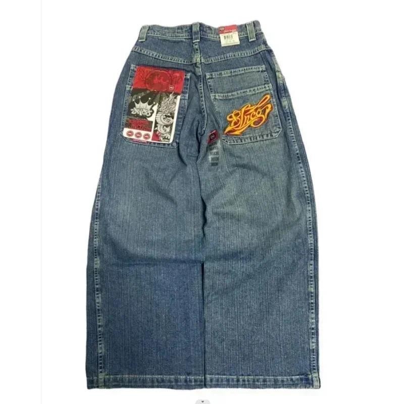 JNCO Jeans New Y2K Harajuku Hip Hop Letter Embroidered Vintage Baggy Jeans Denim Pants Mens Womens G