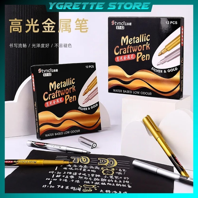 

YGRETTE - Spidol Permanen Marker Metallic Chrome Gold Silver 1.5mm 4 PCS - GN550 METALIK EMAS SILVER GRAY permanent marker