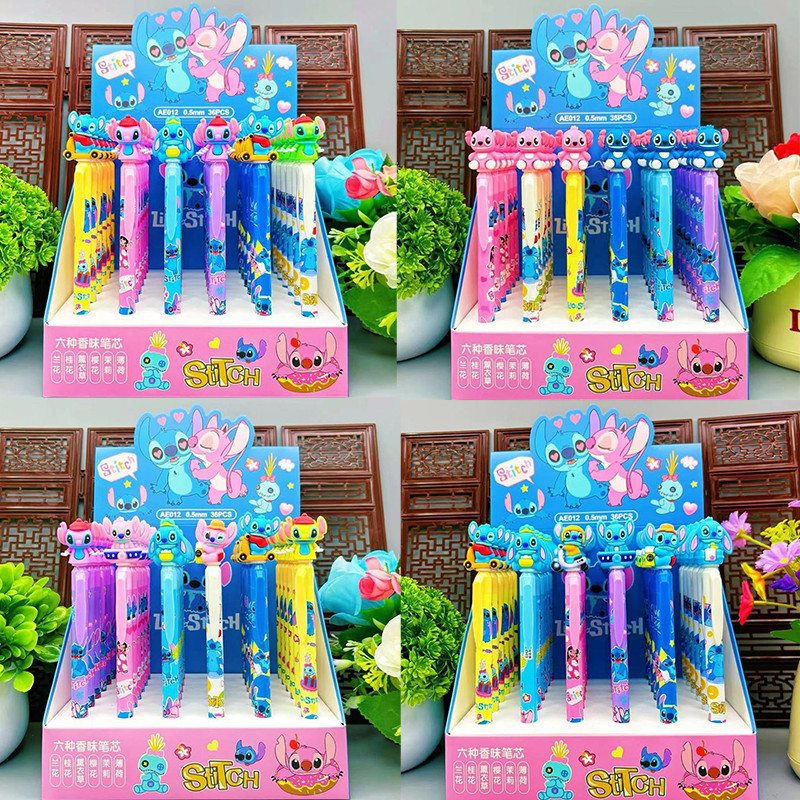 

Stitch Gel Pens 36pcs Disney Cartoon 0.5mm Black Stationery Cute New Fragrance Press Signature Pen Writing Tool Student Gift