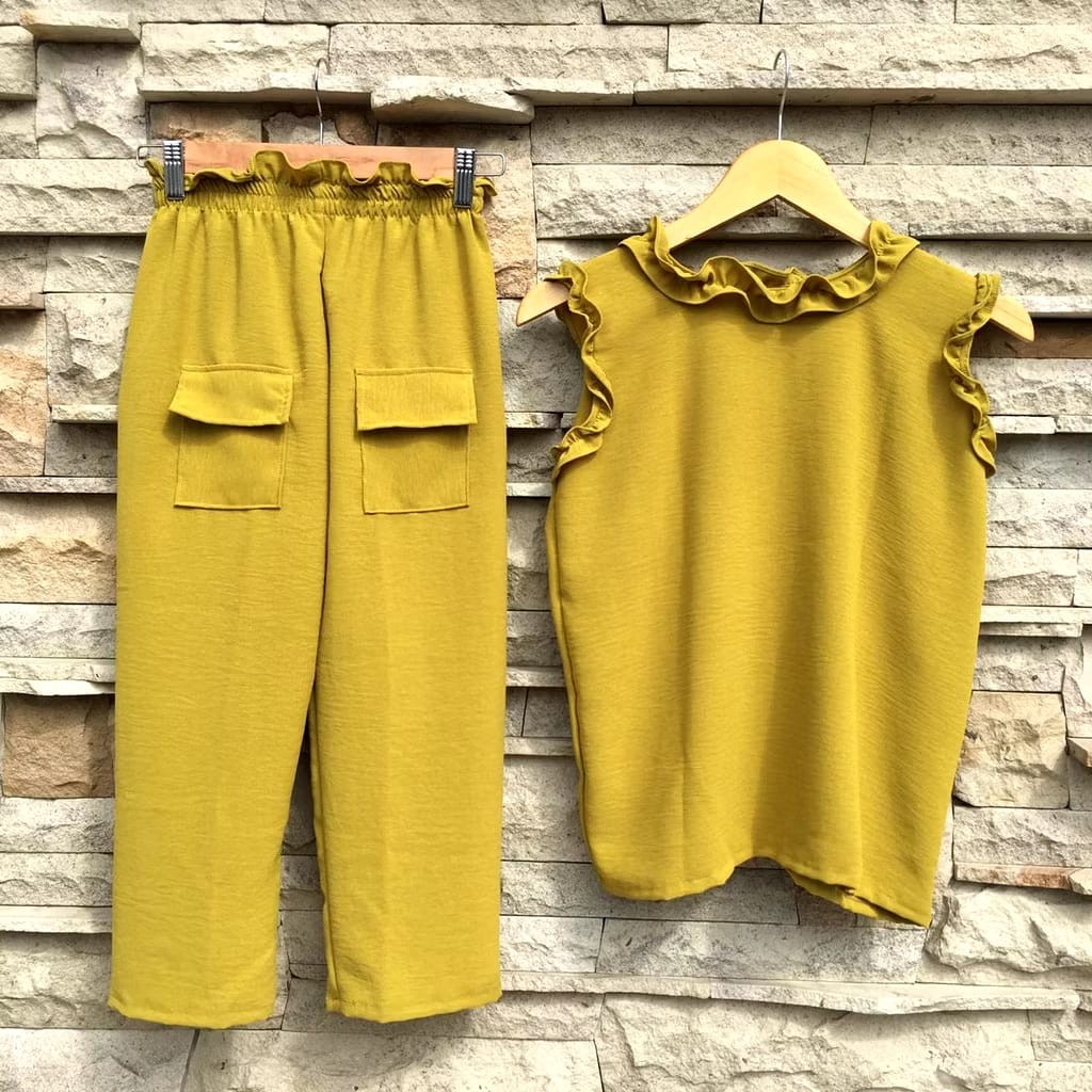 ONE SET ANAK PEREMPUAN GEMPITA BAHAN CREPE/ONE SET TERLARIS