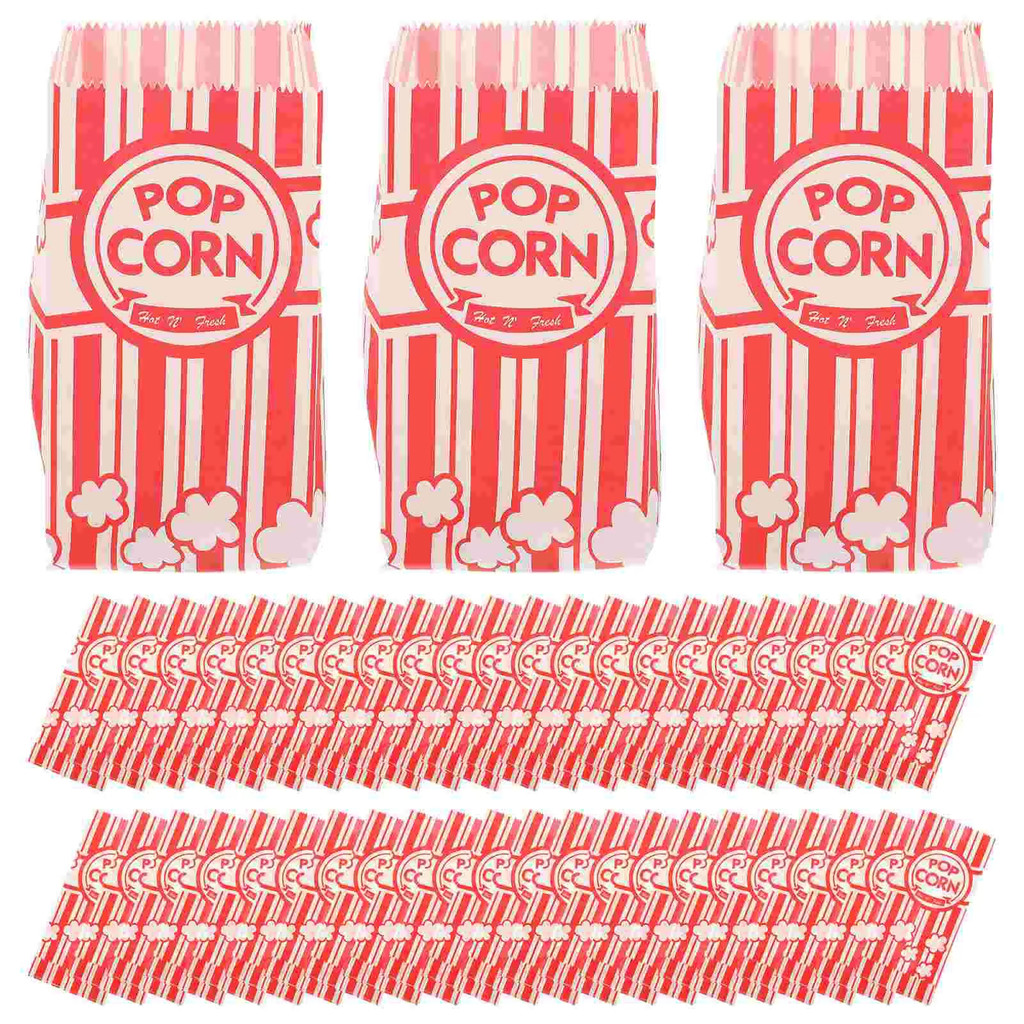 

50/100pcs Red And White Striped Popcorn Packaging Bags, Mini Food Containers Bulk, Snack Paper Bags Birthday Party Supplies