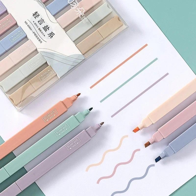 

6 Pcs/Set Highlighters Set Cute Kawaii Candy Color Markers Pens Double Ends Pastel Back To School Japanese Stationary Supplies