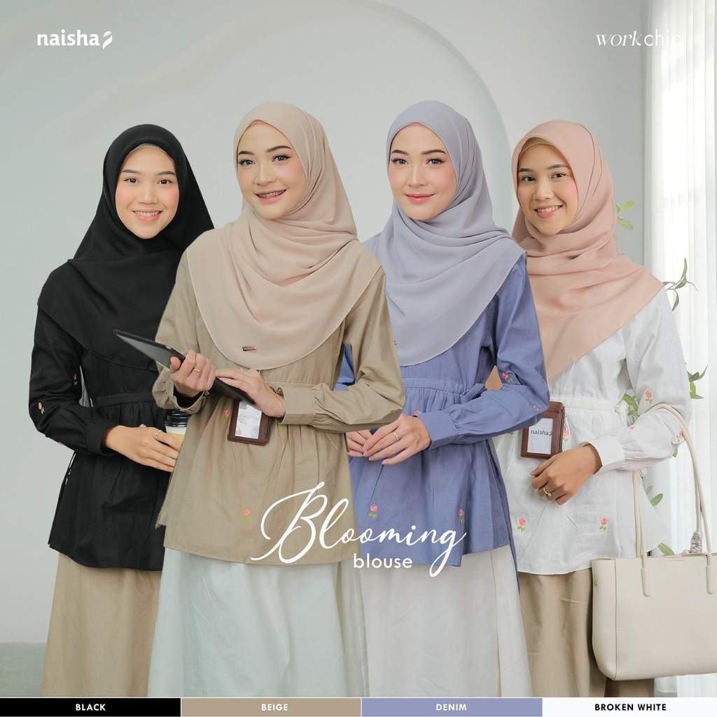Naisha WorkChic - Blooming Blouse | Blouse Katun Bordir Bunga | Blus Lengan Panjang Wanita /Terbaru