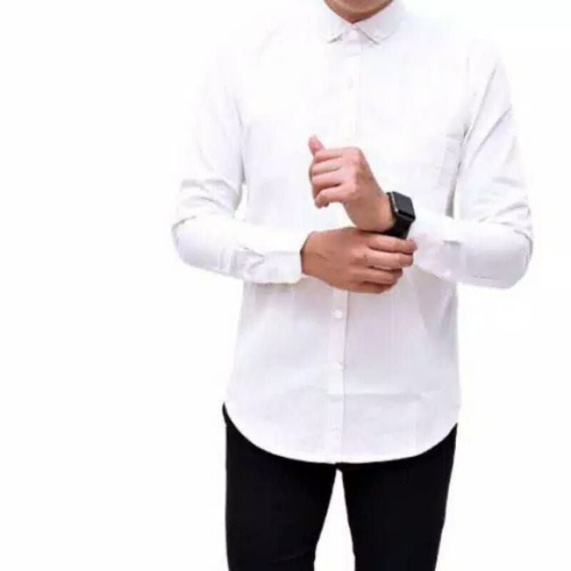 BAHAN PREMIUM / Kemeja Pria Polos Hem S-XXL Tebal Formal Lengan Panjang Putih Kerja