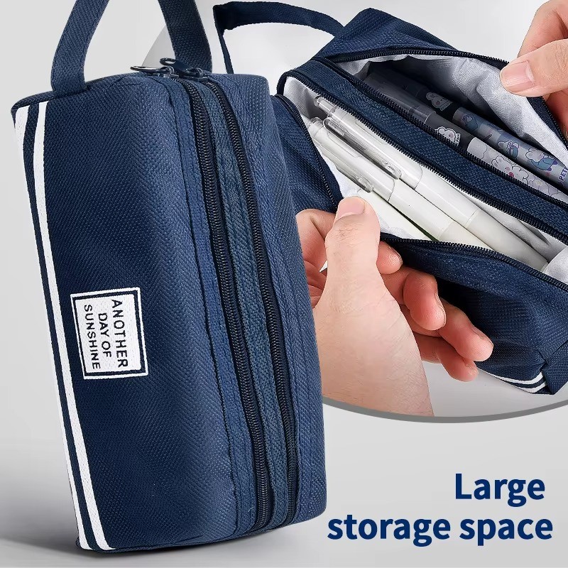 

Double Zipper Canvas Pencil Case for Girls Boys School Supplies Stationery Storage Box Junior High Durable Creative Gift Tool