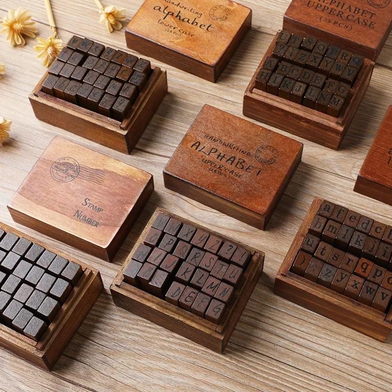 

28pcs/set Wooden Rubber Stamp Letter Alphabet Uppercase Lowercase Stamps DIY Hanmade Art Crafts Card Making Ink Pads