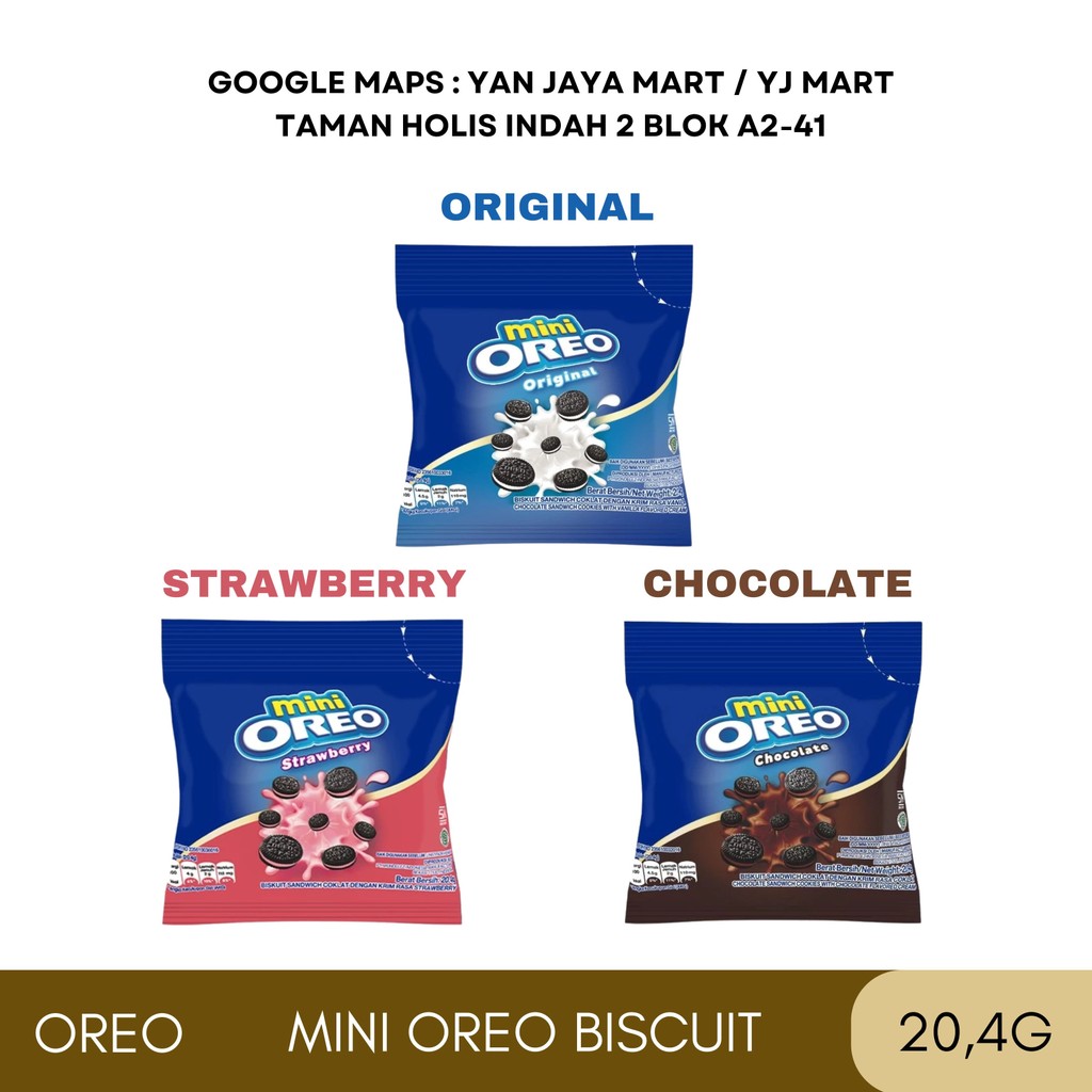 

Mini Oreo / Oreo Mini / Biscuit Coklat / Snack / Cemilan Rasa Vanila / Chocolate / Strawberry Kemasan 20.4g 1 PCS