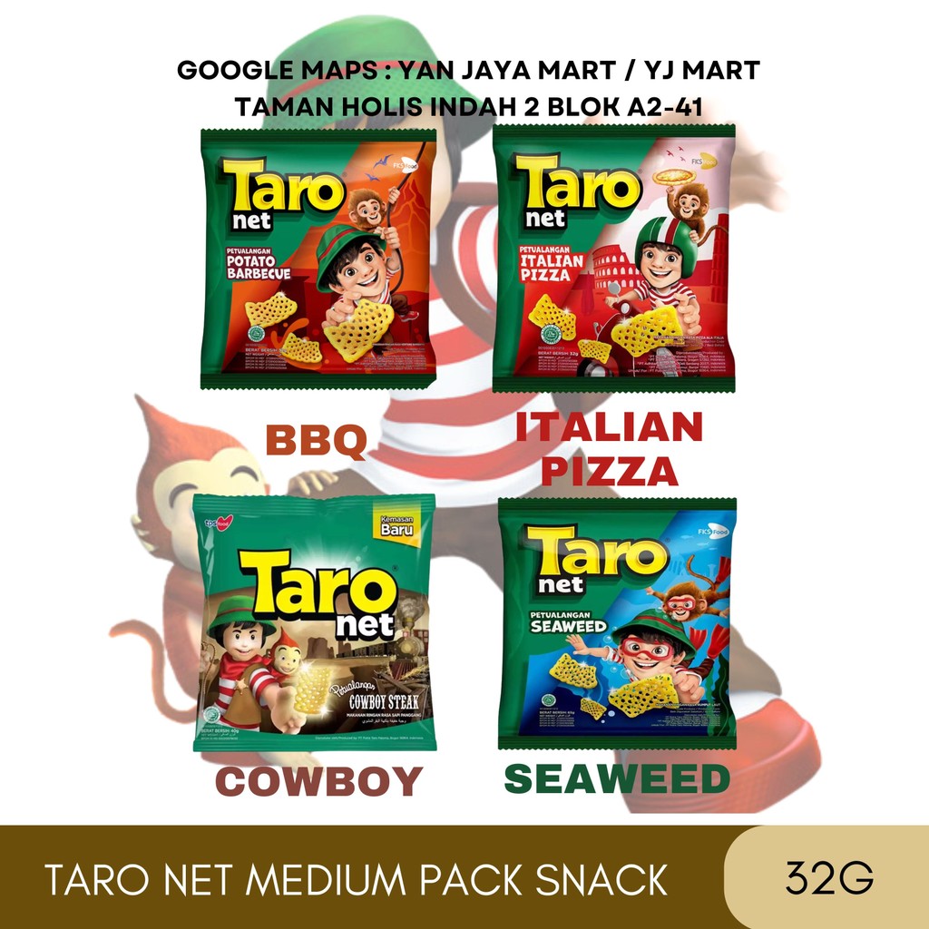 

Taro Net / Taronet / Snack Kentang / Cemilan / Rasa Potato BBQ / Seaweed / Italian Pizza / Cowboy Steak Kemasan 32g