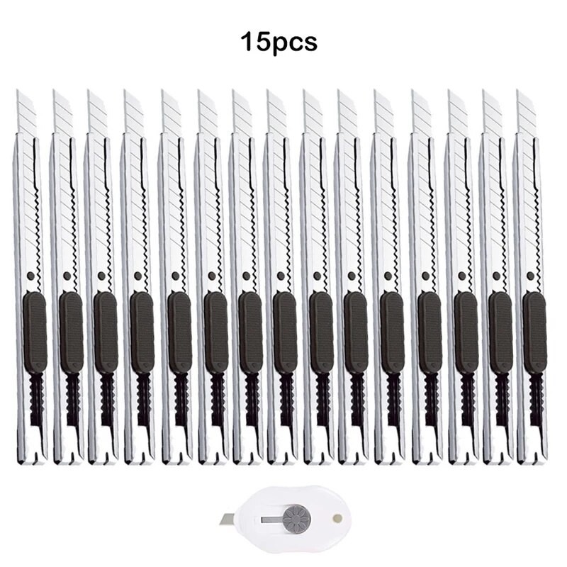 

15pcs Stainless Steel Retractable Utility Knife 9mm Snap Off Blades Hobby Knife Box Cutter Perfect For Cutting At Home