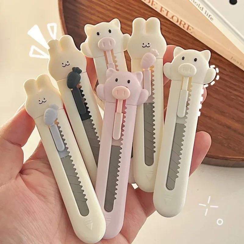 

Sweet Cartoon Utility Knife Kawaii Rabbit Piggy Scrapbook Journal Paper Cutter Mini Portable Cute Box Cutter Student Supplies
