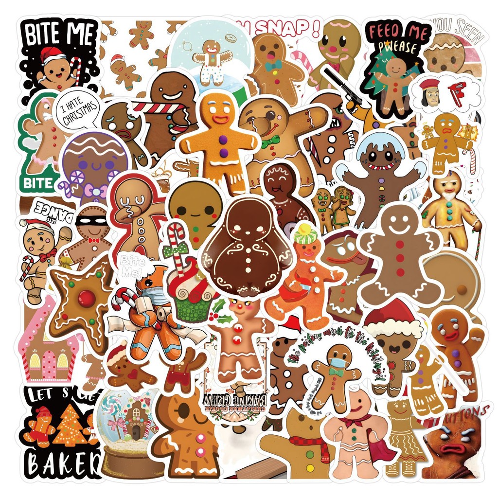 

60pcs Christmas Sticker Gingerbread Man Laptop Scrapbook Phone Suitcase Diary Decoration Sticker Toy