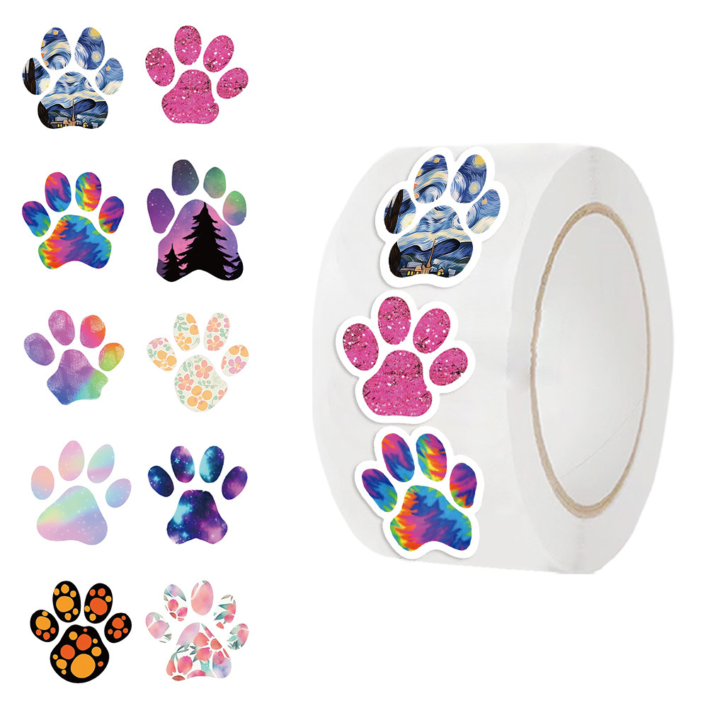 

500PCS Puppy Pet Dog Paw Stickers Adorable Puppy Dog Paw Print Stickers Colored Self-adhesive Label Animal Stickers